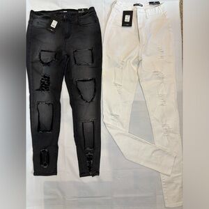 New Women's Size 5 Fashion Nova Jeans Lot Black White Cropped Ripped Juniors